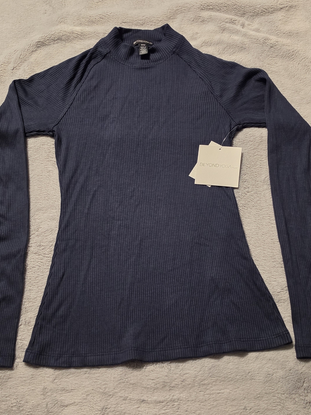 Beyond Yoga Ribbed Mock Neck Long Sleeve Top - Navy NWT